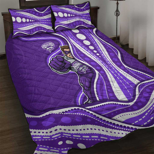 Hobart Hurricanes Quilt Bed Set Aboriginal Dot Art Purple White - Tribal Wave Pattern
