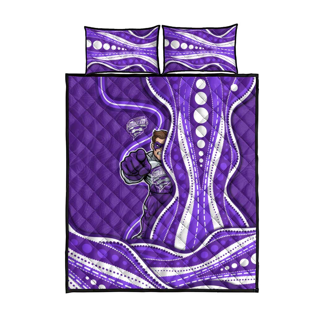 Hobart Hurricanes Quilt Bed Set Aboriginal Dot Art Purple White - Tribal Wave Pattern