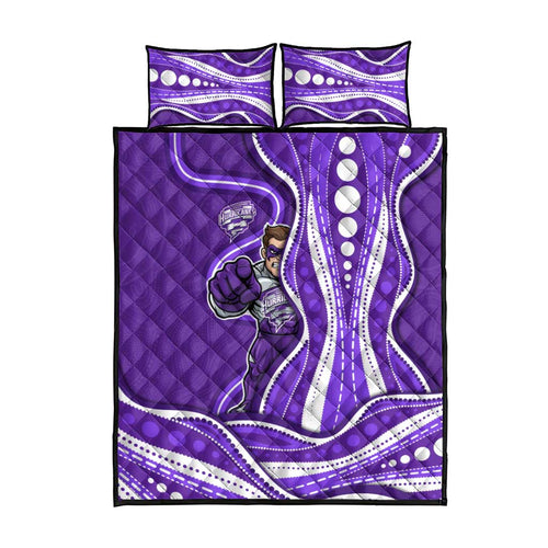 Hobart Hurricanes Quilt Bed Set Aboriginal Dot Art Purple White - Tribal Wave Pattern