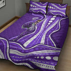 Hobart Hurricanes Quilt Bed Set Aboriginal Dot Art Purple White - Tribal Wave Pattern