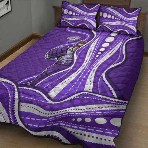 Hobart Hurricanes Quilt Bed Set Aboriginal Dot Art Purple White - Tribal Wave Pattern