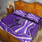 Hobart Hurricanes Quilt Bed Set Aboriginal Dot Art Purple White - Tribal Wave Pattern