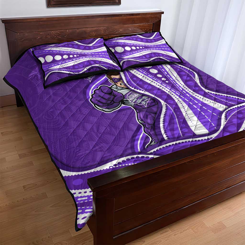 Hobart Hurricanes Quilt Bed Set Aboriginal Dot Art Purple White - Tribal Wave Pattern