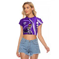 Hobart Hurricanes Raglan Cropped T Shirt Aboriginal Dot Art Purple White - Tribal Wave Pattern