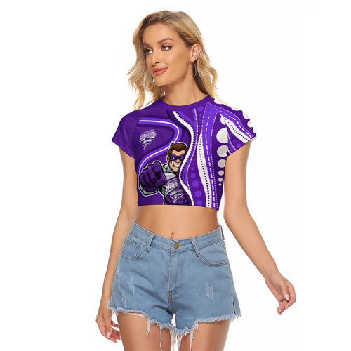 Hobart Hurricanes Raglan Cropped T Shirt Aboriginal Dot Art Purple White - Tribal Wave Pattern