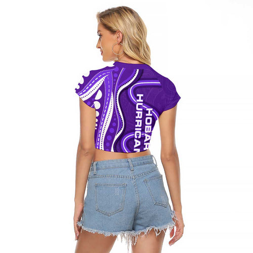Hobart Hurricanes Raglan Cropped T Shirt Aboriginal Dot Art Purple White - Tribal Wave Pattern