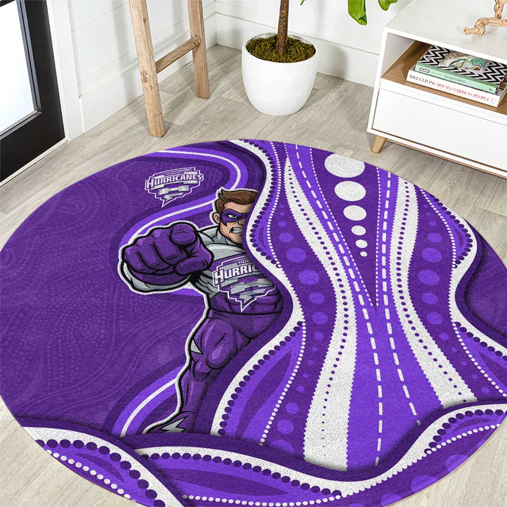 Hobart Hurricanes Round Carpet Aboriginal Dot Art Purple White - Tribal Wave Pattern