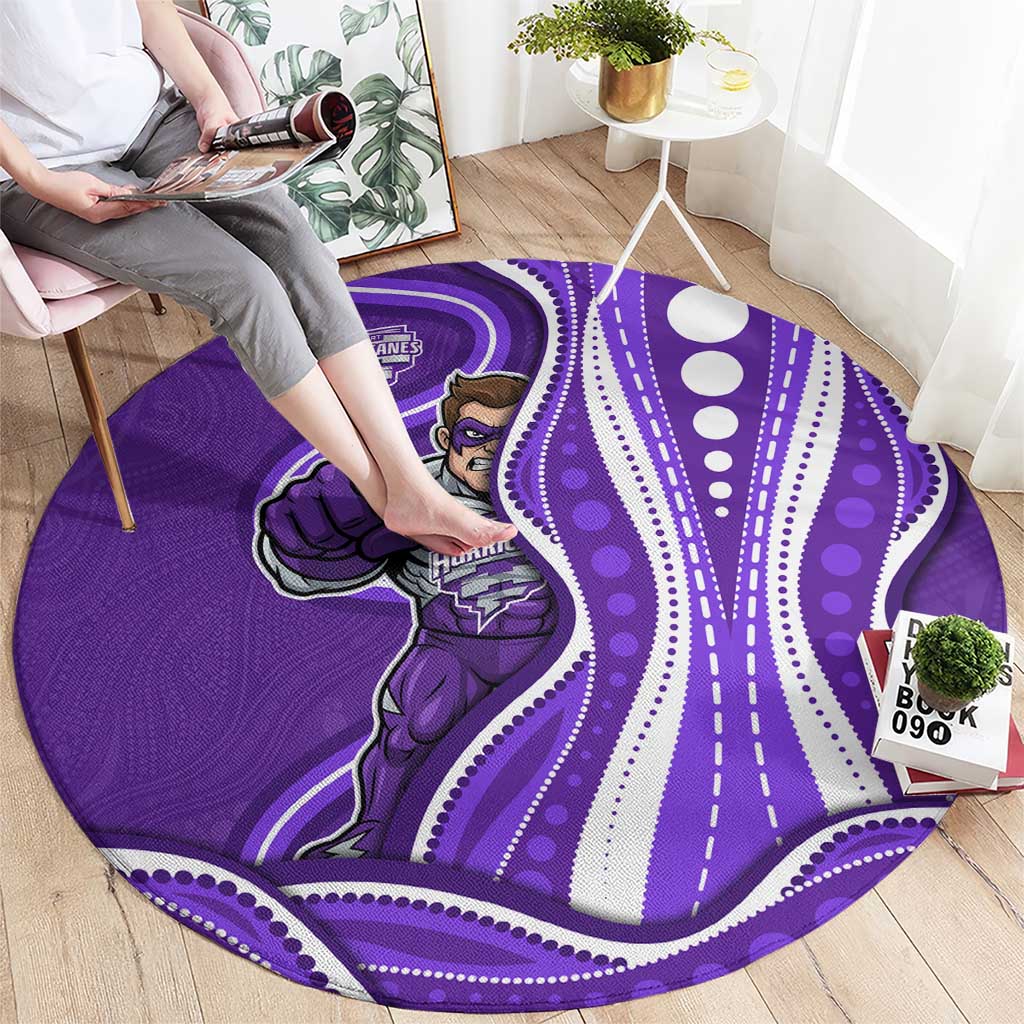 Hobart Hurricanes Round Carpet Aboriginal Dot Art Purple White - Tribal Wave Pattern