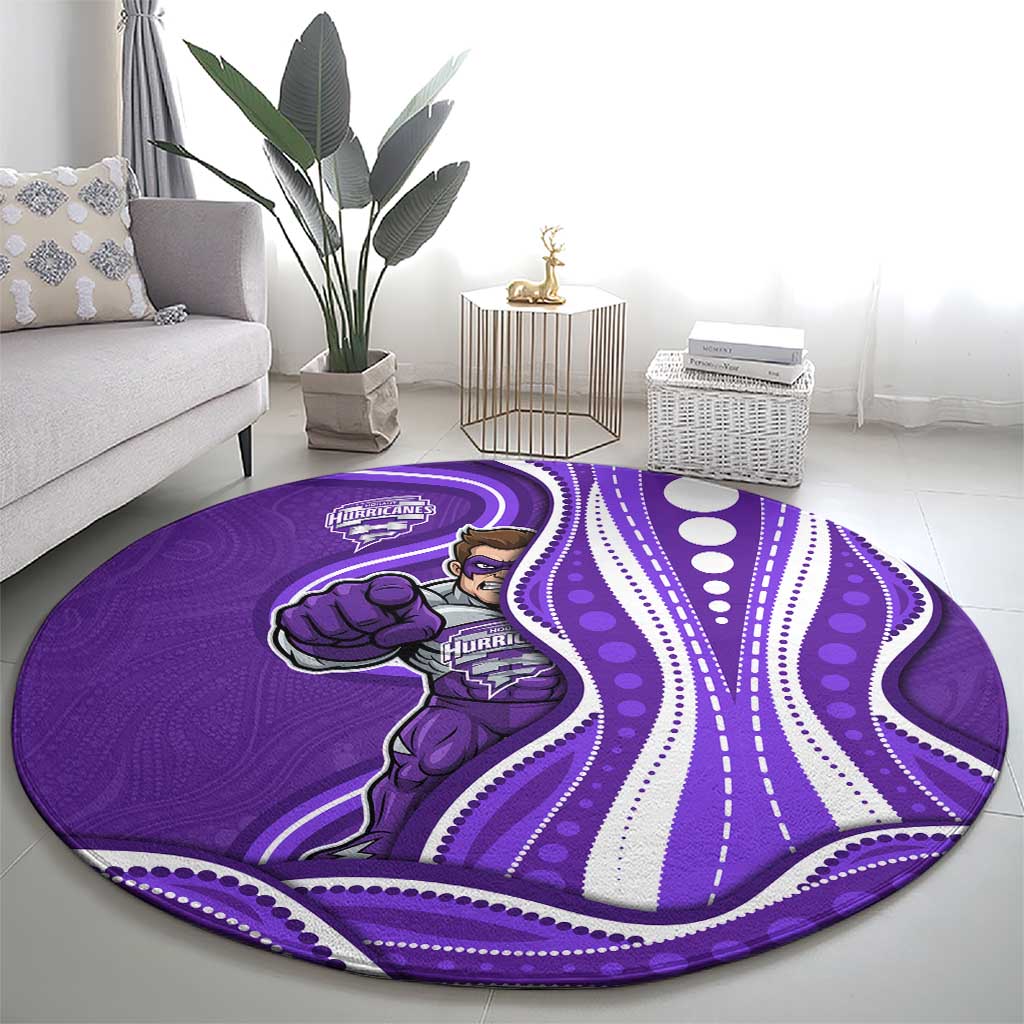 Hobart Hurricanes Round Carpet Aboriginal Dot Art Purple White - Tribal Wave Pattern