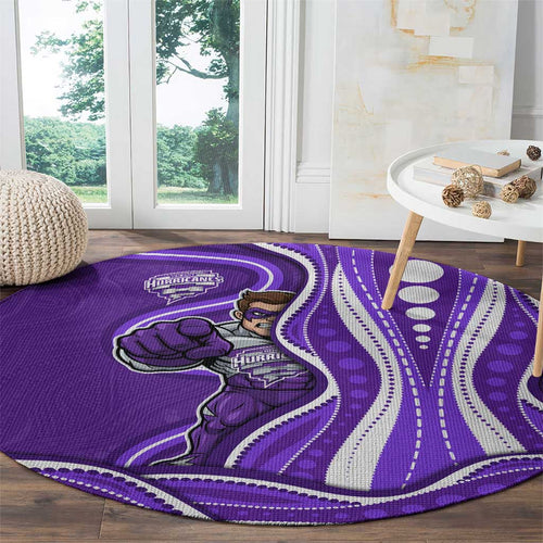 Hobart Hurricanes Round Carpet Aboriginal Dot Art Purple White - Tribal Wave Pattern