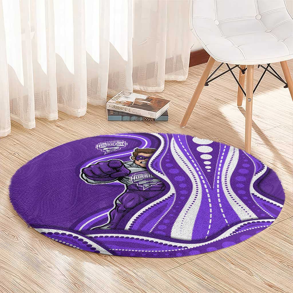 Hobart Hurricanes Round Carpet Aboriginal Dot Art Purple White - Tribal Wave Pattern