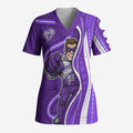 Hobart Hurricanes Scrub Top Aboriginal Dot Art Purple White - Tribal Wave Pattern
