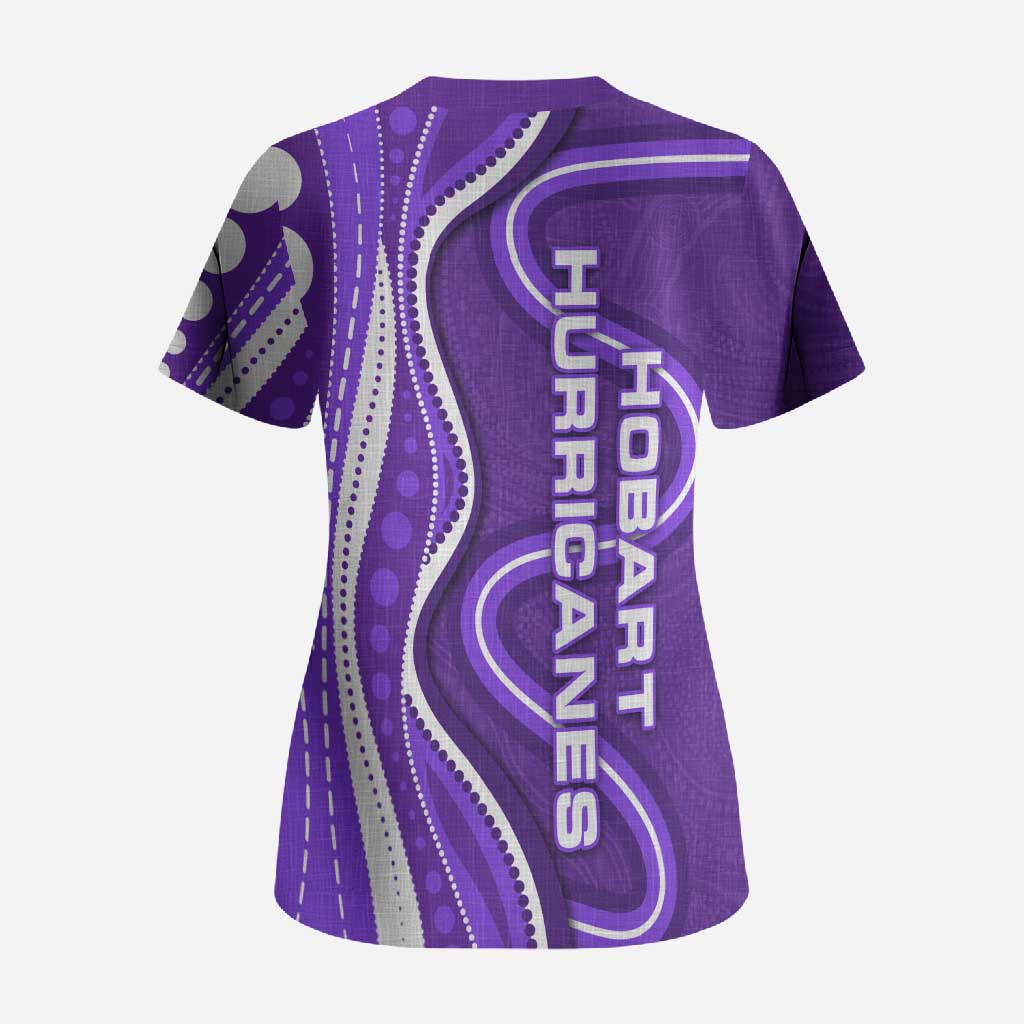 Hobart Hurricanes Scrub Top Aboriginal Dot Art Purple White - Tribal Wave Pattern