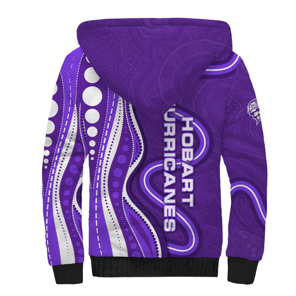Hobart Hurricanes Sherpa Hoodie Aboriginal Dot Art Purple White - Tribal Wave Pattern