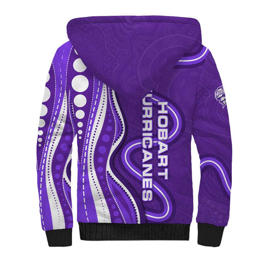 Hobart Hurricanes Sherpa Hoodie Aboriginal Dot Art Purple White - Tribal Wave Pattern