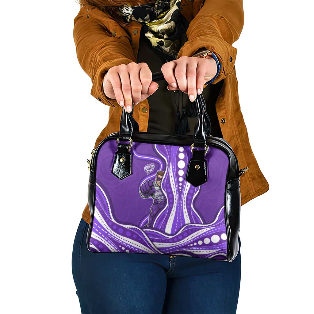 Hobart Hurricanes Shoulder Handbag Aboriginal Dot Art Purple White - Tribal Wave Pattern