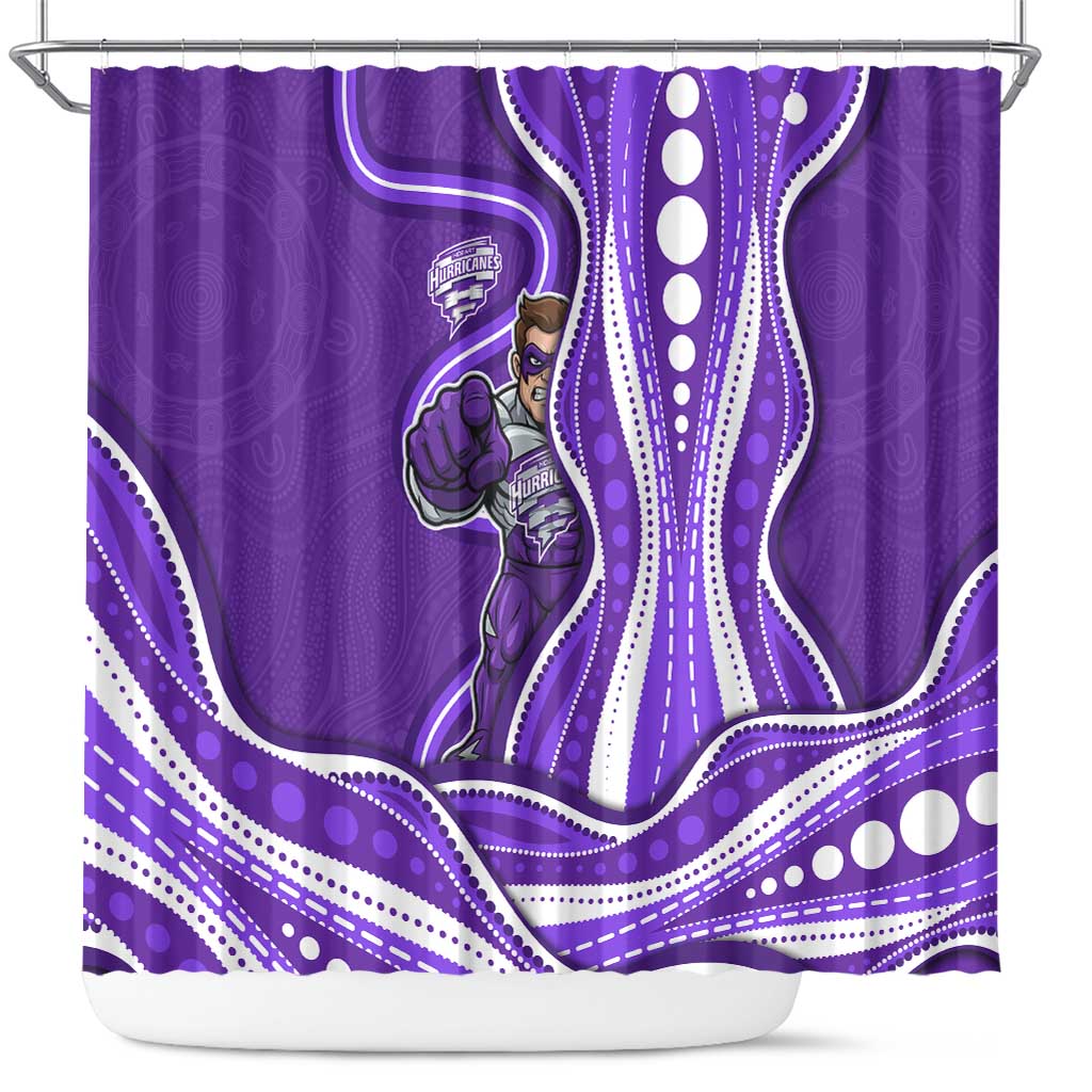 Hobart Hurricanes Shower Curtain Aboriginal Dot Art Purple White - Tribal Wave Pattern