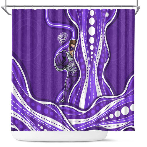 Hobart Hurricanes Shower Curtain Aboriginal Dot Art Purple White - Tribal Wave Pattern