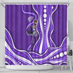 Hobart Hurricanes Shower Curtain Aboriginal Dot Art Purple White - Tribal Wave Pattern