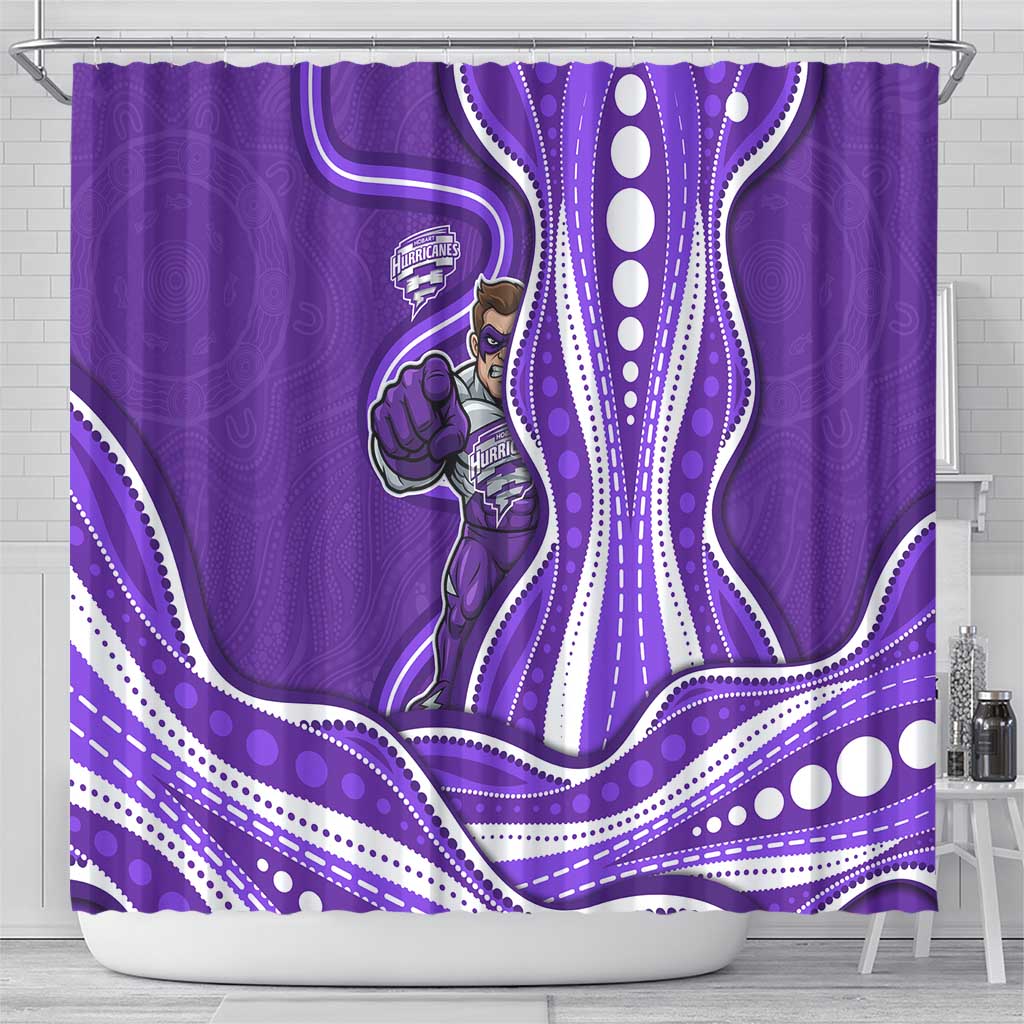 Hobart Hurricanes Shower Curtain Aboriginal Dot Art Purple White - Tribal Wave Pattern