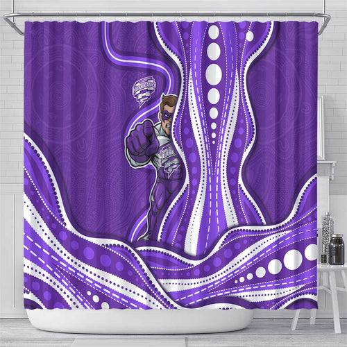 Hobart Hurricanes Shower Curtain Aboriginal Dot Art Purple White - Tribal Wave Pattern