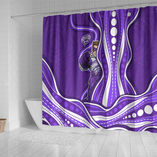 Hobart Hurricanes Shower Curtain Aboriginal Dot Art Purple White - Tribal Wave Pattern