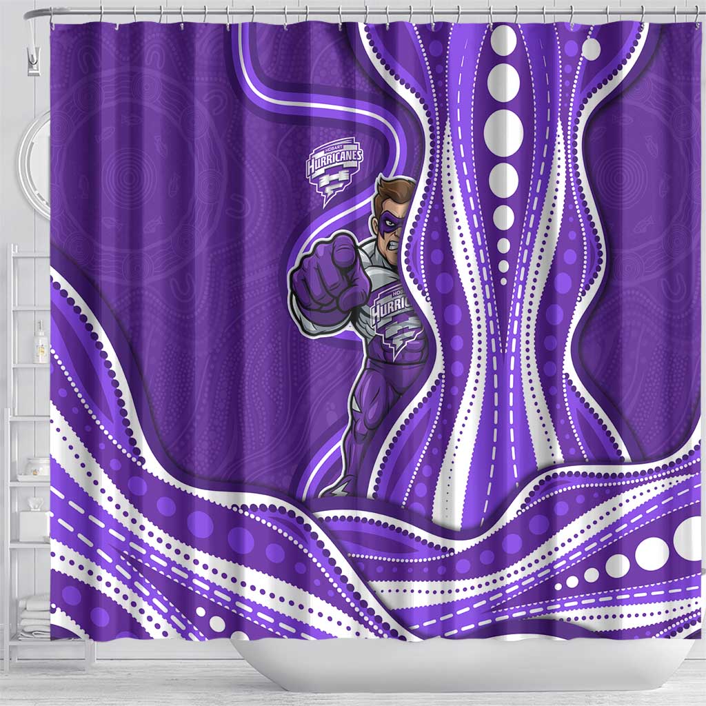 Hobart Hurricanes Shower Curtain Aboriginal Dot Art Purple White - Tribal Wave Pattern