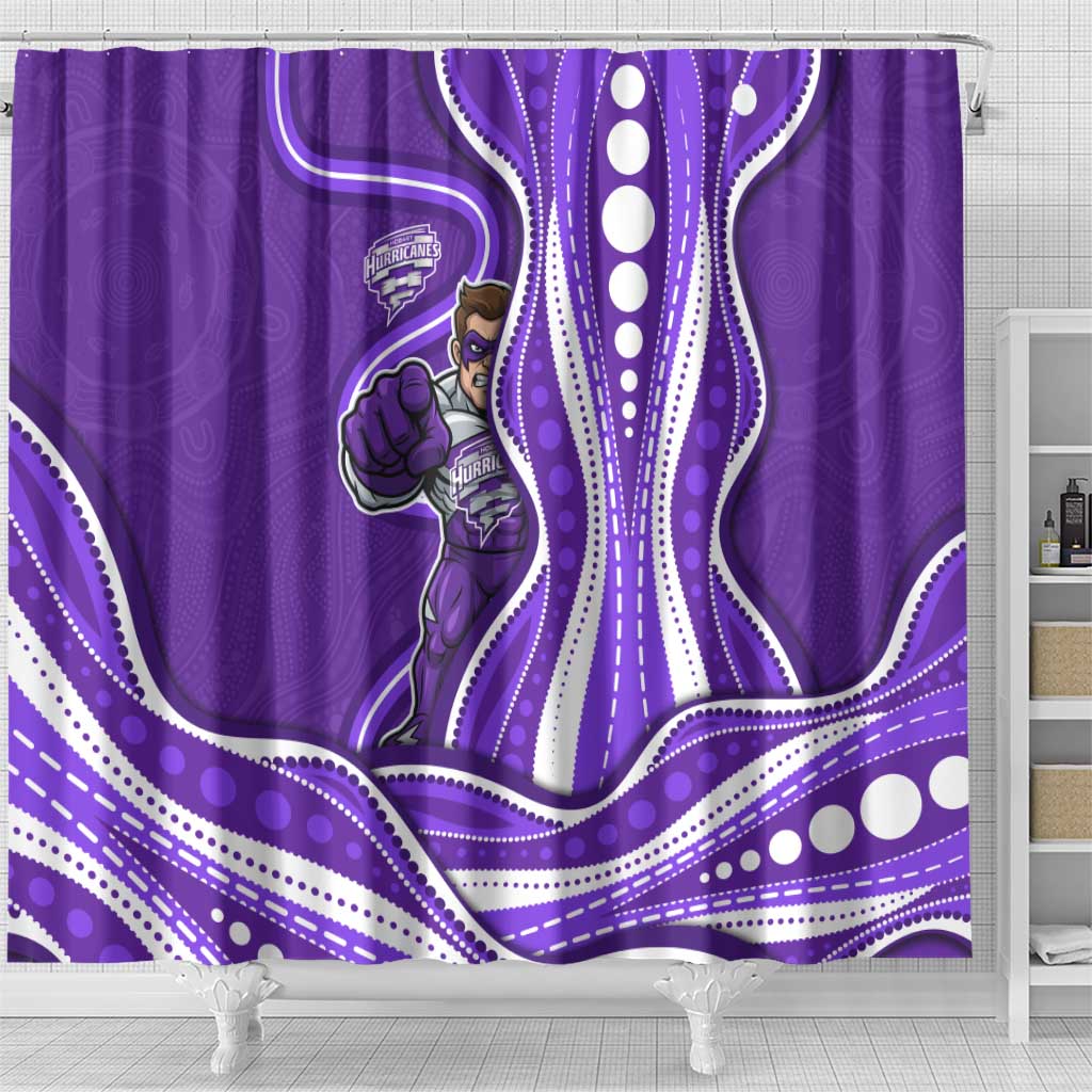 Hobart Hurricanes Shower Curtain Aboriginal Dot Art Purple White - Tribal Wave Pattern