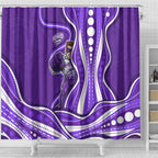 Hobart Hurricanes Shower Curtain Aboriginal Dot Art Purple White - Tribal Wave Pattern