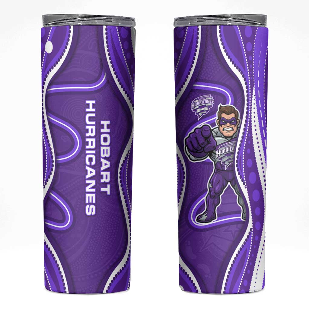 Hobart Hurricanes Skinny Tumbler Aboriginal Dot Art Purple White - Tribal Wave Pattern