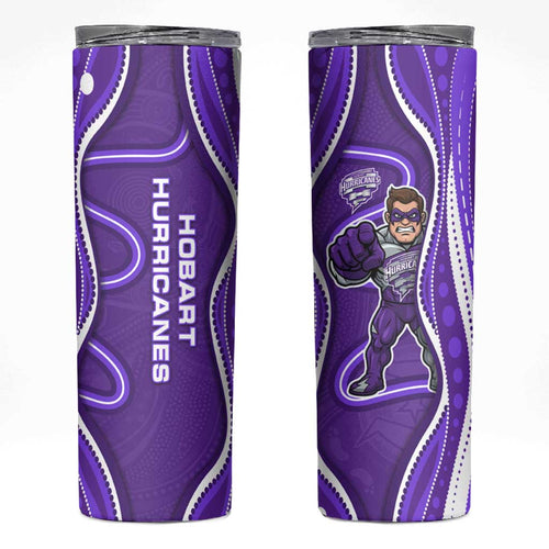 Hobart Hurricanes Skinny Tumbler Aboriginal Dot Art Purple White - Tribal Wave Pattern
