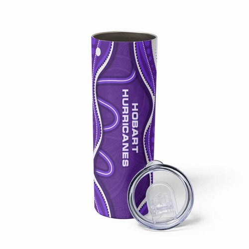 Hobart Hurricanes Skinny Tumbler Aboriginal Dot Art Purple White - Tribal Wave Pattern