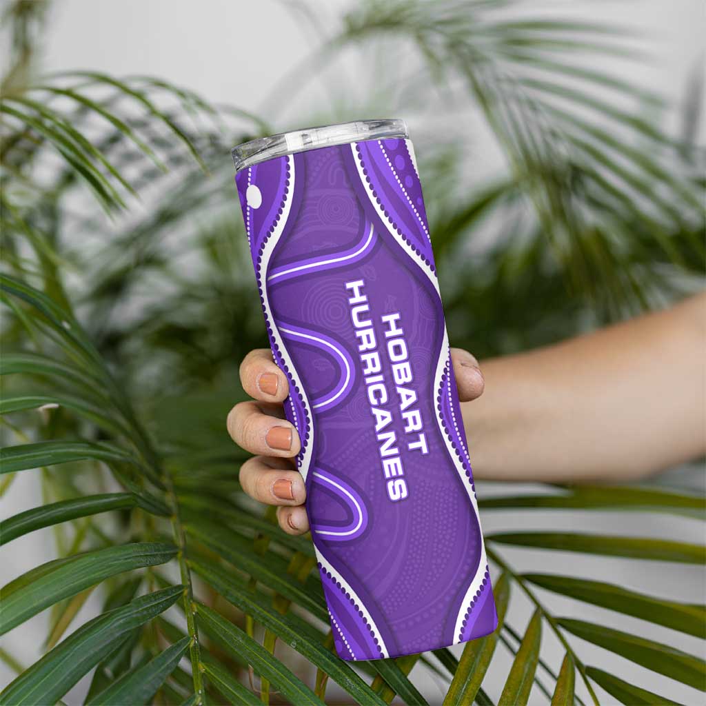 Hobart Hurricanes Skinny Tumbler Aboriginal Dot Art Purple White - Tribal Wave Pattern