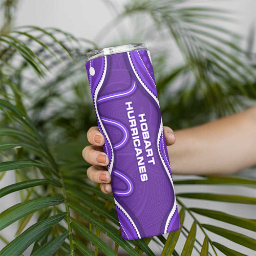 Hobart Hurricanes Skinny Tumbler Aboriginal Dot Art Purple White - Tribal Wave Pattern