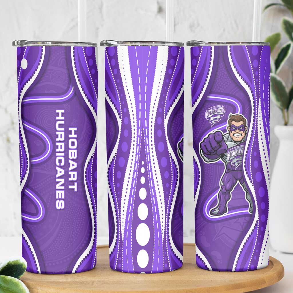 Hobart Hurricanes Skinny Tumbler Aboriginal Dot Art Purple White - Tribal Wave Pattern