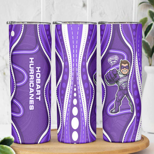 Hobart Hurricanes Skinny Tumbler Aboriginal Dot Art Purple White - Tribal Wave Pattern