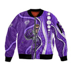 Hobart Hurricanes Sleeve Zip Bomber Jacket Aboriginal Dot Art Purple White - Tribal Wave Pattern