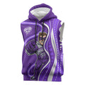 Hobart Hurricanes Sleeveless Hoodie Aboriginal Dot Art Purple White - Tribal Wave Pattern