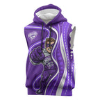 Hobart Hurricanes Sleeveless Hoodie Aboriginal Dot Art Purple White - Tribal Wave Pattern