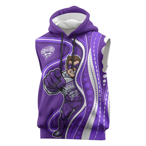 Hobart Hurricanes Sleeveless Hoodie Aboriginal Dot Art Purple White - Tribal Wave Pattern