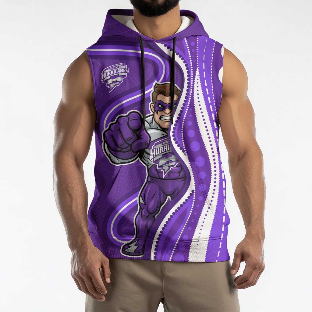Hobart Hurricanes Sleeveless Hoodie Aboriginal Dot Art Purple White - Tribal Wave Pattern