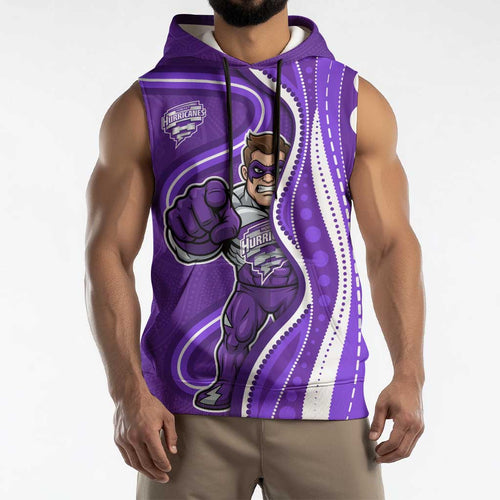 Hobart Hurricanes Sleeveless Hoodie Aboriginal Dot Art Purple White - Tribal Wave Pattern