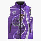 Hobart Hurricanes Sleeveless Puffer Jacket Aboriginal Dot Art Purple White - Tribal Wave Pattern
