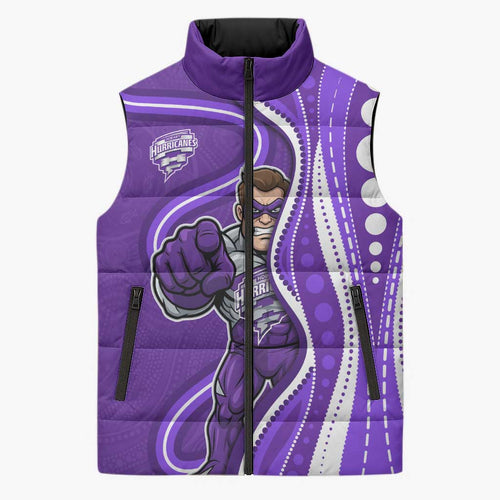 Hobart Hurricanes Sleeveless Puffer Jacket Aboriginal Dot Art Purple White - Tribal Wave Pattern