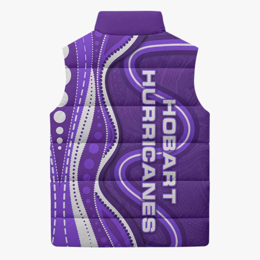 Hobart Hurricanes Sleeveless Puffer Jacket Aboriginal Dot Art Purple White - Tribal Wave Pattern