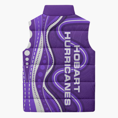 Hobart Hurricanes Sleeveless Puffer Jacket Aboriginal Dot Art Purple White - Tribal Wave Pattern