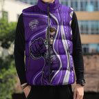 Hobart Hurricanes Sleeveless Puffer Jacket Aboriginal Dot Art Purple White - Tribal Wave Pattern