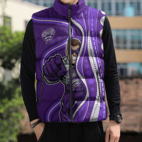 Hobart Hurricanes Sleeveless Puffer Jacket Aboriginal Dot Art Purple White - Tribal Wave Pattern