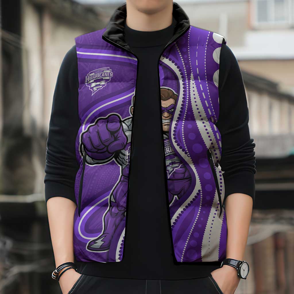 Hobart Hurricanes Sleeveless Puffer Jacket Aboriginal Dot Art Purple White - Tribal Wave Pattern