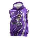 Hobart Hurricanes Sleeveless Zip Hoodie Aboriginal Dot Art Purple White - Tribal Wave Pattern